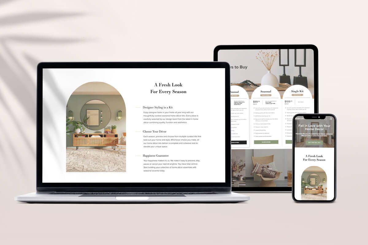 Home decor Shopify subscription website design